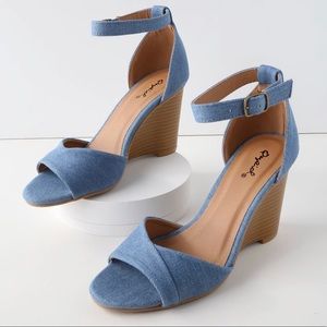 NEW Qupid Light Blue Denim Canvas Sandal Wedge S 7